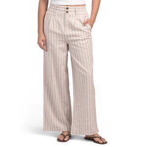 FRYE sand Linen Blend Striped Wide Leg Pleated Pants